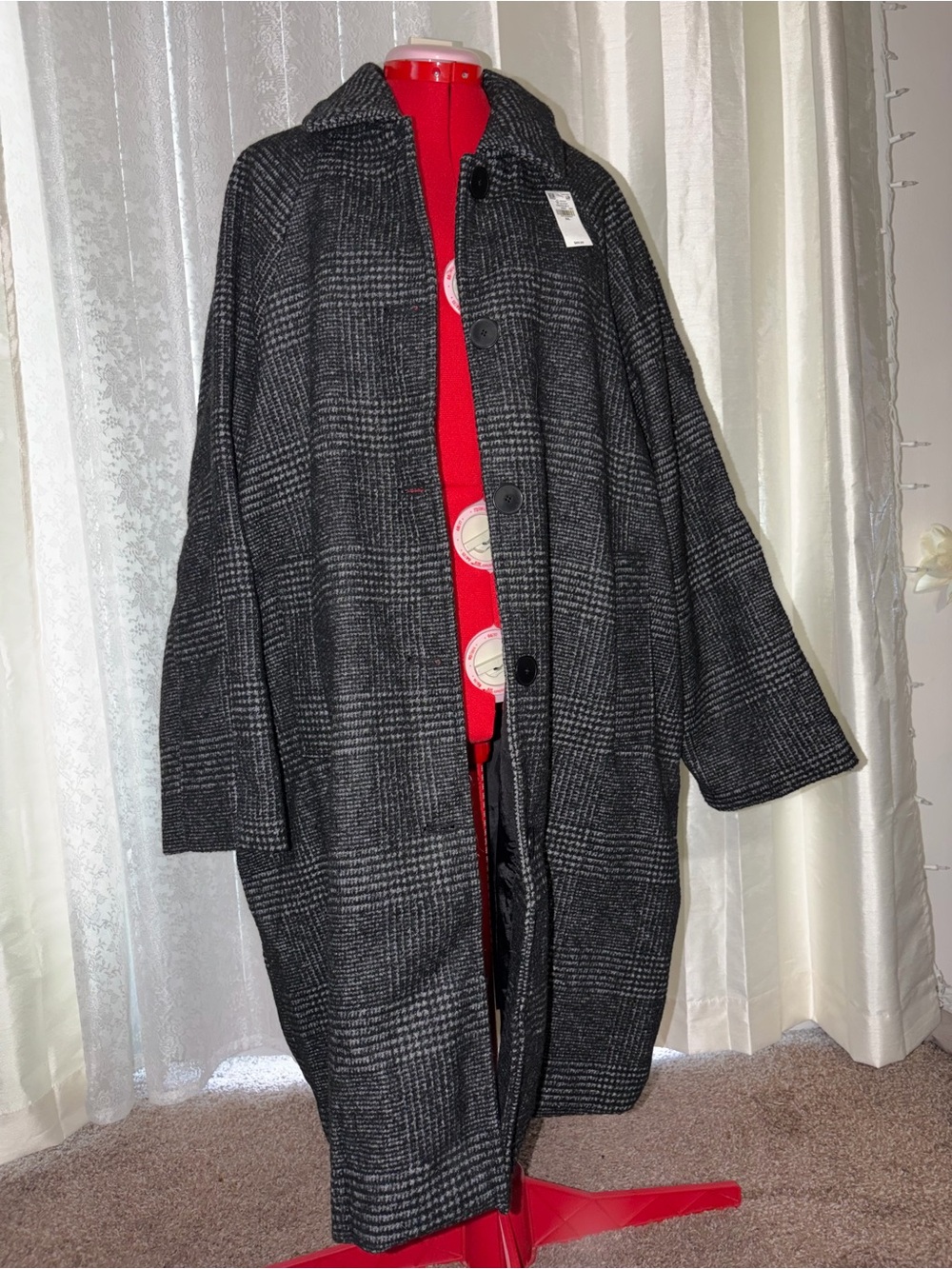 Old Navy Black and Gray Plaid Coat